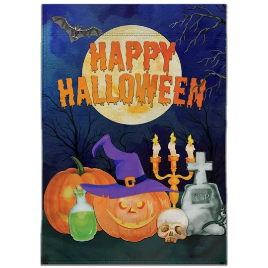 Happy Halloween Graveyard Garden Flag  Outdoor Yard Decor