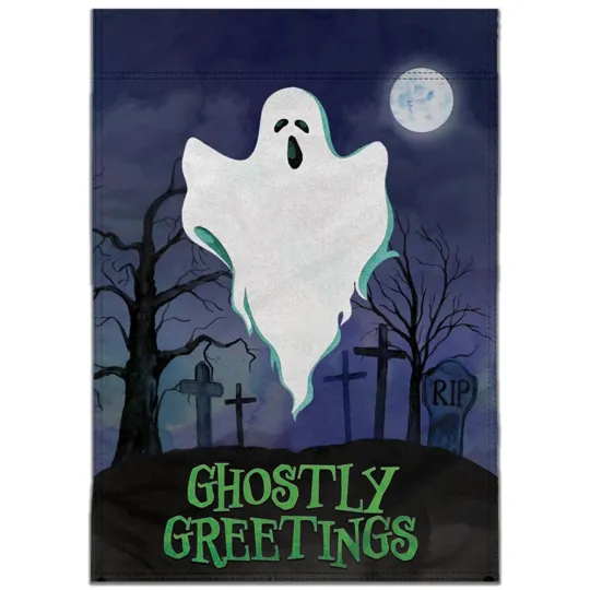 Discover Halloween Ghostly Greetings 12x18in Garden Flag Ghost Front Yard Home Decor Flag