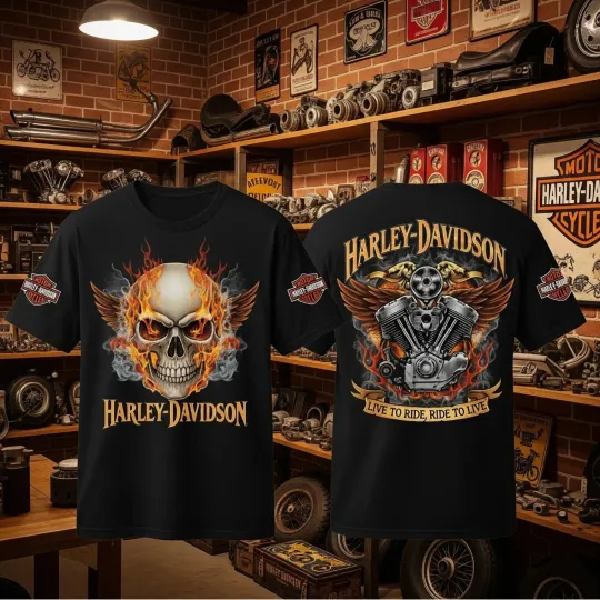 Discover Rider_s Alert Ride To Live Skull Fire Motor Haarleyy Davidson 3d T-Shirt, S-5XL