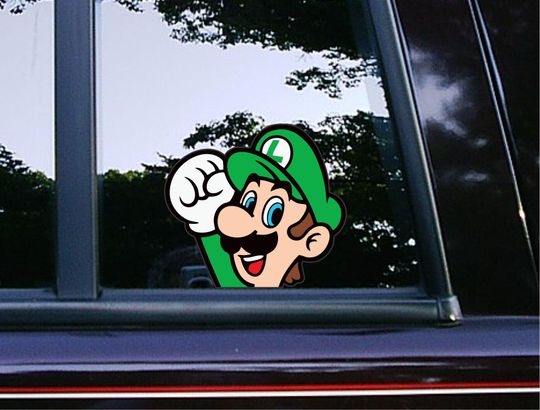 Luigi Peeker Car Decal - Waterproof Wall Sticker, Retro Mario Bros Gaming Design