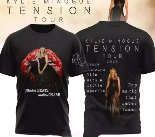 Kylie Minogue Tension Tour 2025 Black AOP 3D T-shirt