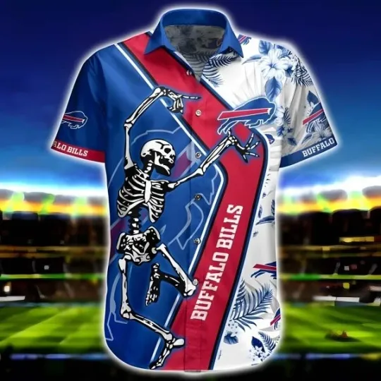 Discover Buffalo Bills Hawaiian Shirt Skeleton Practical Beach Gift Size S-5XL