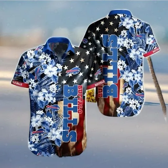 Buffalo Stars And Stripes Floral Black Summer Aloha Unisex Hawaiian Shirt