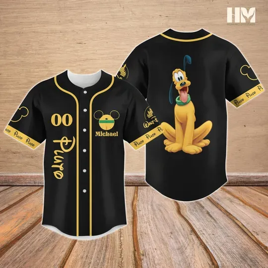 Personalized Pluto Baseball Jersey, Pluto Dog Jersey Shirt, Disney Cartoon Baseball Shirt, Pluto Fan Tee, Theme Park Outfit