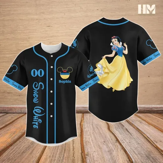 Discover Personalized Disney Snow White Baseball Jersey, Disney Princess Baseball Shirt, Disney Character Jersey Shirt, Magic Kingdom Jersey