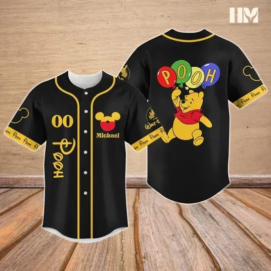 Discover Personalized Disney Pooh Baseball Jersey, Winnie The Pooh Baseball Shirt, Disney Character Jersey Shirt, Magic Kingdom Jersey Men