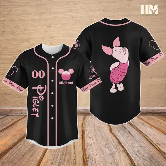 Personalized Piglet Baseball Jersey, Winnie The Pooh Baseball Shirt, Disney Character Jersey Shirt, Magic Kingdom Jersey Men