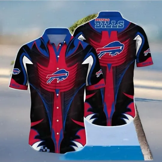 Buffalo Modern Flames Red And Blue Summer Aloha Unisex Hawaiian Shirt, Gift for Fan