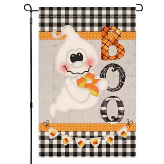 Halloween Ghost Boo Garden Flag, Double Sided for Outside Fall Autumn