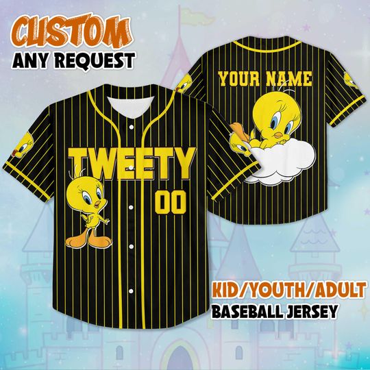 Discover Custom Tweety Baseball Jersey, Custom Looney Tunes Tweety Shirt, Disneyland Baseball Team Outfit, Tweety Bird Jersey