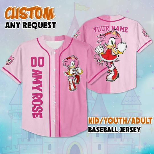 Custom Amy Rose Jersey, Personalized Sonic the Hedgehog Baseball Shirt, Matching Family Outfit, Birthday Gift
