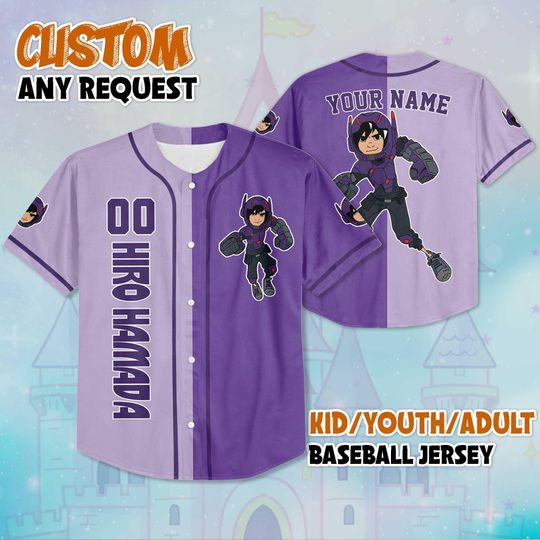 Custom Hiro Hamada Baseball Jersey, Disney Big Hero 6 Jersey Shirt, Magic Kingdom Outfit, Disney Family Gift