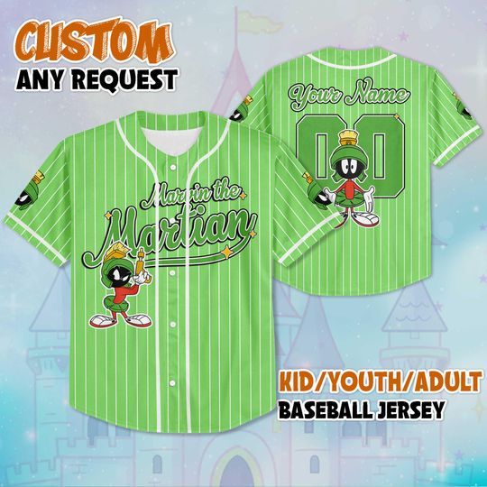 Personalized Marvin the Martian Baseball Jersey, Custom Marvin the Martian Sports Shirt, Funny Cartoon Jersey Gift, Gift For Fan