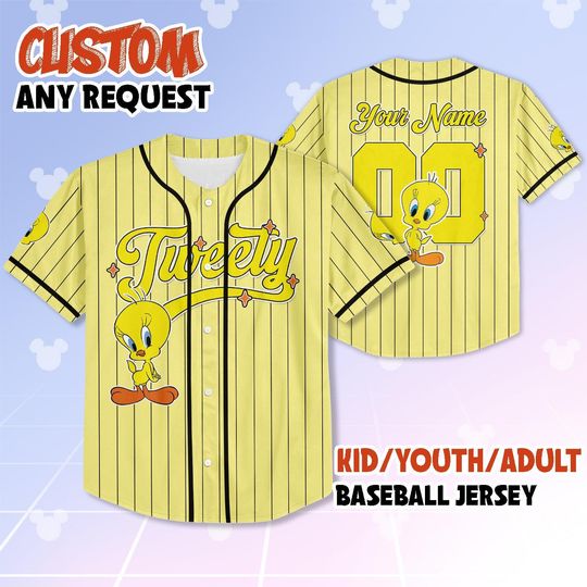 Personalized Tweety Baseball Jersey, Custom Looney Tunes Tweety Jersey, Baseball Team Outfit, Birthday Gift For Fans