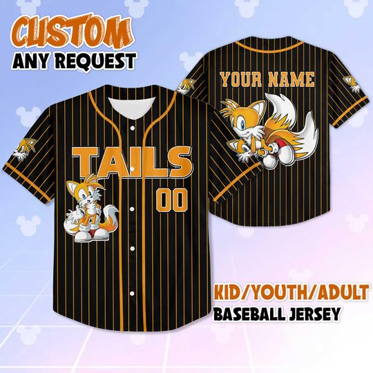 Personalized Tails Black Baseball Jersey, Custom Sonic Jersey Shirt, The Hedgehog Team Outfit, Gamer Gift for Fans