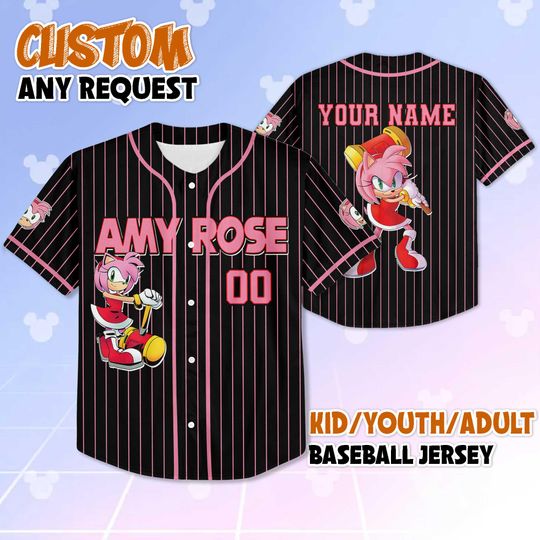 Personalized Amy Rose Baseball Jersey, Custom Sonic Jersey Shirt, The Hedgehog Team Outfit, Gamer Gift for Fans