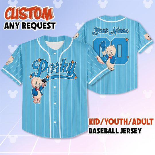 Discover Personalized Porky Pig Baseball Jersey, Custom Looney Tunes Porky Pig Jersey, Baseball Team Outfit, Birthday Gift For Fans