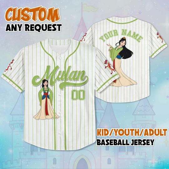 Personalized Mulan Baseball Jersey, Custom Disney Princess Jersey, Disneyland Baseball Team Outfit, Birthday Gift For Fan