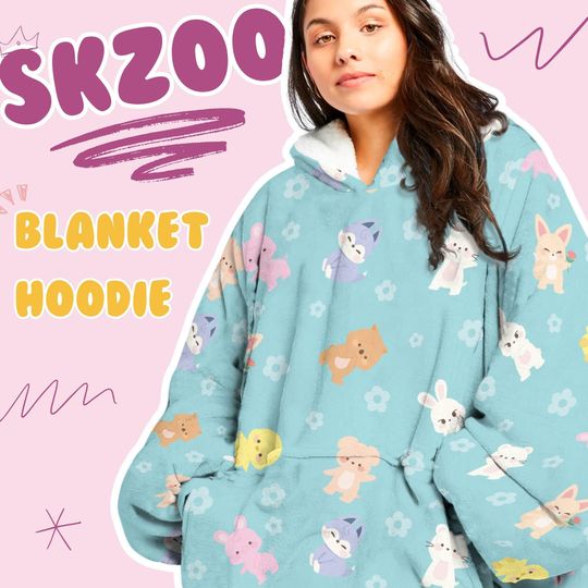 SKZOO Blanket Hoodie Soft Fleece Wearable Blanket Cute Stray Kids merch Perfect Gift for Christmas Holidays, Birthdays, Wolf Chan&More!