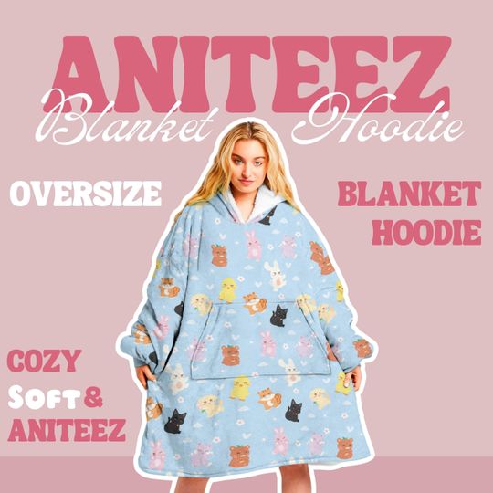 Cozy Aniteez Blanket Hoodie Soft Fleece Wearable Blanket Cute Ateez merch Perfect Gift for Christmas Holidays, Birthdays, San, Mingi & More!