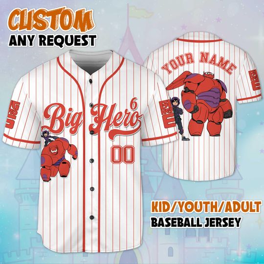 Custom Big Hero 6 Baseball Jersey, Disney Baseball Jersey Sports Team, Funny Birthday Gifts For Fans, Baymax Disney Jersey