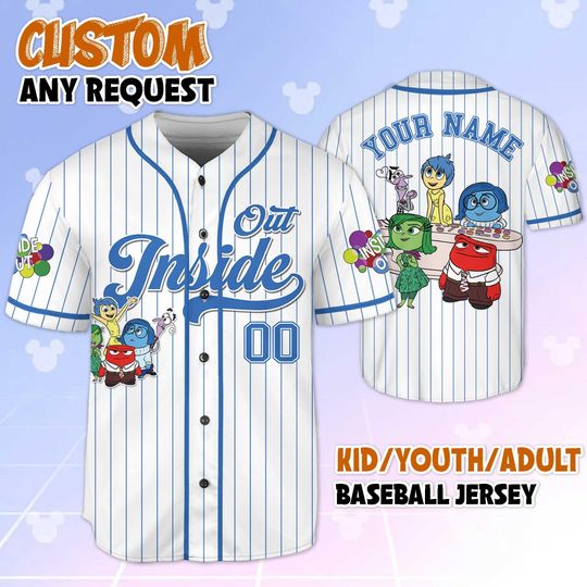 Personalized Inside Out Baseball Jersey, Custom Pixar Emotions Jersey Shirt, Joy Sadness Anger Outfit, Gift for Disney Pixar Fans