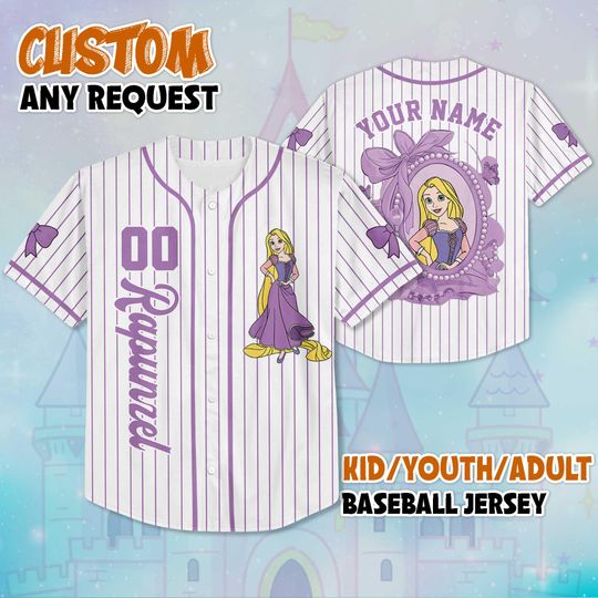 Discover Custom Coquette Princess Rapunzel Baseball Jersey, Disney Tangled Rapunzel Jersey, Disneyland Baseball Team Outfit, Birthday Gift