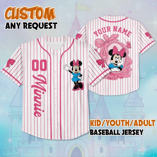 Custom Coquette Minnie Mouse Baseball Jersey, Disney Disney Minnie Mouse Jersey, Disneyland Baseball Team Outfit, Birthday Gift