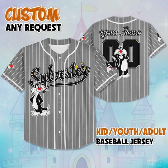 Discover Personalized Sylvester Cat Baseball Jersey, Custom Sylvester Cat Sports Shirt, Funny Cartoon Jersey Gift, Classic Sylvester Fan Tee