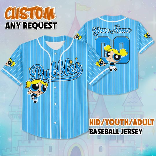 Personalized Bubbles The Powerpuff Girls Baseball Jersey, Bubbles Powerpuff Girls 90s Cartoons, Retro PowerPuff Girls Jersey, Birthday Gift