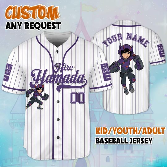 Discover Custom Hiro Hamada Big Hero 6 Baseball Jersey, Disney Big Hero 6 Baseball Jersey Sports Team, Funny Birthday Gifts For Fans, Disney Jersey