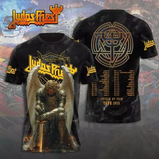 Discover Judas Priest Shield Of Pain Tour 2025 3D T-Shirt1