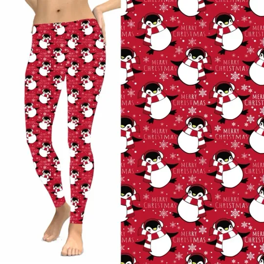 Penguins Snowflakes Merry Christmas Holiday Women's Plus Leggings