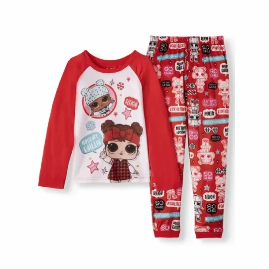 L.O.L. Surprise Christmas Pajamas Raglan Top Minky Joggers Girl 6/6X  2-PC
