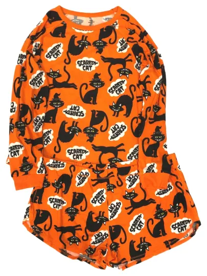 Discover Womens Orange Black Scaredy Cat Halloween Pajamas Shorts & Top Sleep Set Large