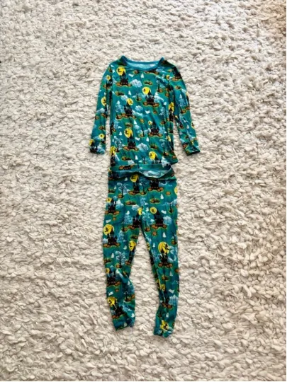Discover Free Birdees Bamboo Halloween Pajama Set 4T Teal Yellow Haunted House