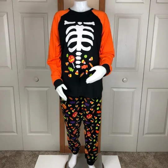 Discover Mens Halloween Skeleton Pajama Set Large Glow In The Dark Candy Corn  New
