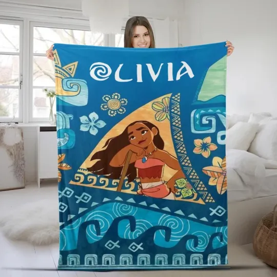 Discover Disney Moana Princess Blanket, Ocean Summer Pattern Aloha Blanket