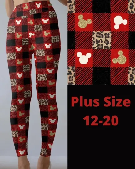 Mouse Ears Buffalo Plaid Animal Print Women's Leggings