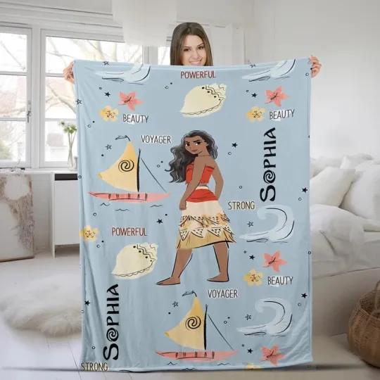 Discover Disney Moana Princess Blanket, Beach Oceane Pattern Blanket