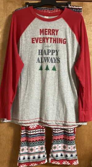 Mens Christmas Pullover PJs Pajamas Raglan Long Sleeves Multicolor Size 2X