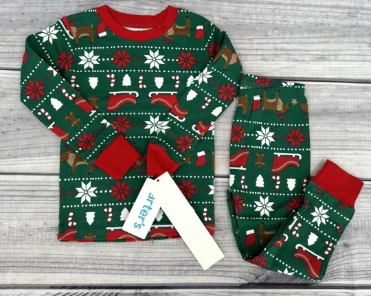 CARTER'S FAIR ISLE CHRISTMAS PAJAMA SET Toddler Boy Size 2T GREEN