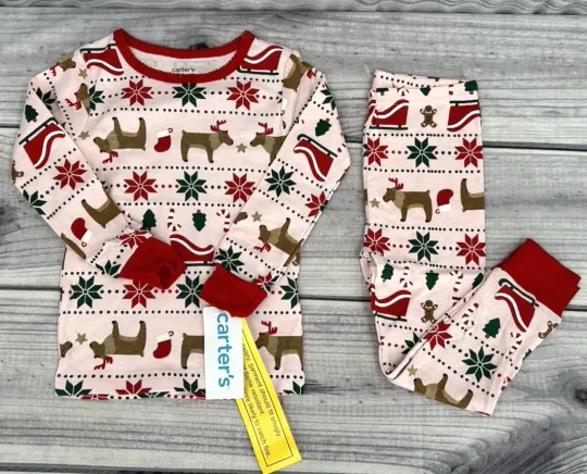 CARTER'S FAIR ISLE CHRISTMAS PAJAMA SET Toddler Girl Size 3T PINK