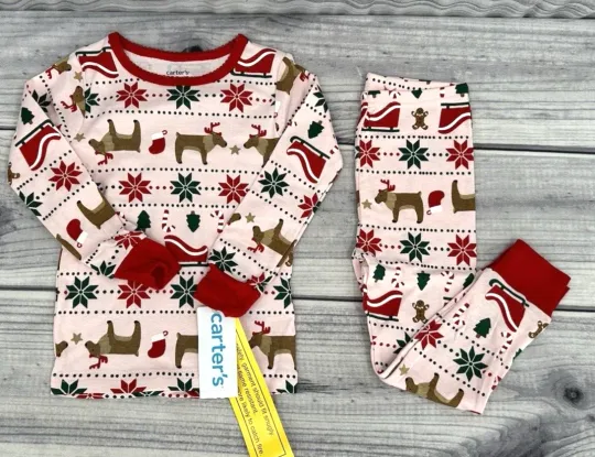 CARTER'S FAIR ISLE CHRISTMAS PAJAMA SET Toddler Girl Size 2T PINK