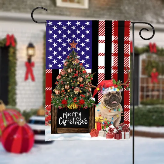 French Bulldog Merry Christmas Flag, French Bulldog Christmas Tree Xmas Flag