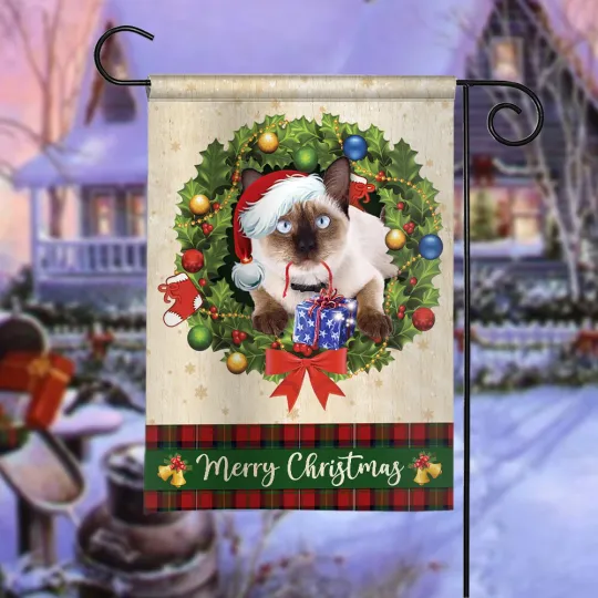 Discover Siamese Cat Merry Christmas Flag Siamese Cat Christmas Wreath Flag Cat Xmas Flag
