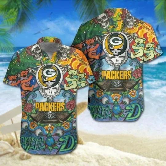 Green Bay Football Psychedelic Bear Summer Aloha Unisex Hawaiian Shirt, Gift for Fan