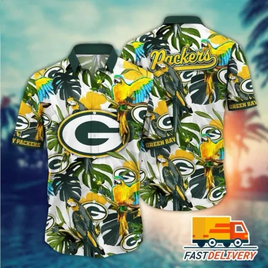 Discover Green Bay Packers Parrot Paradise Summer Aloha Unisex Hawaiian Shirt