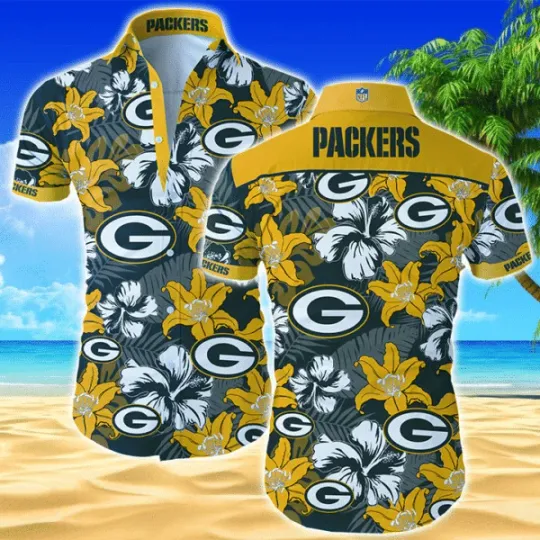 Discover Green Bay Football Hibiscus Wave Summer Aloha Unisex Hawaiian Shirt, Gift for Fan