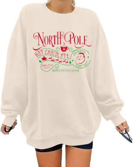 Discover LOTUCY North Pole Sweatshirt Womens Christmas Sweatshirts Chocolate Reindeer XL